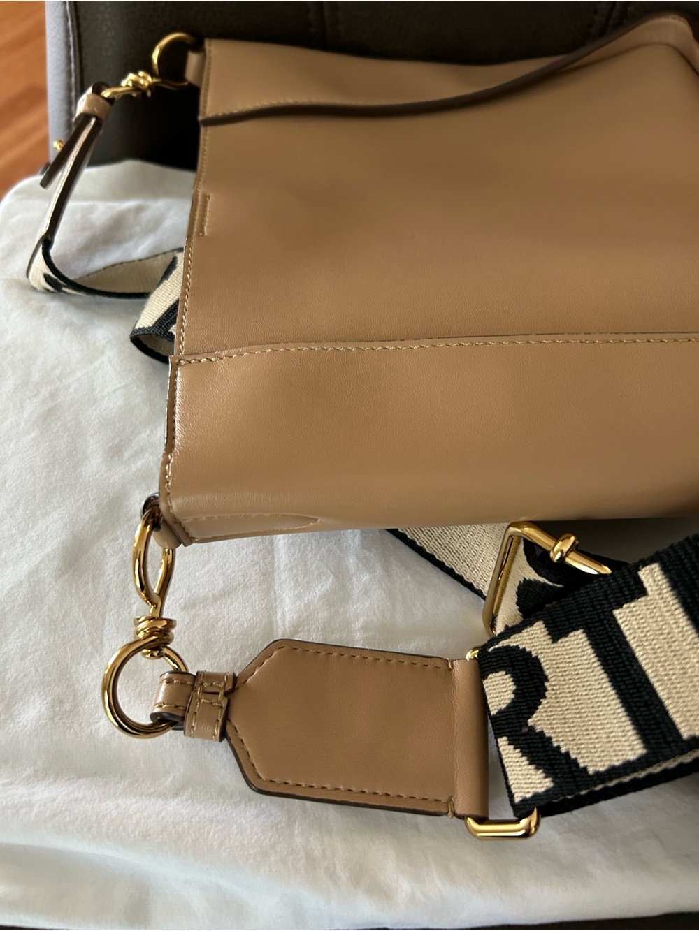 🎉Host Party Pick🎉 Stella McCartney Tan Logo Perforated Crossbody Bag with Strap - Picture 7 of 9